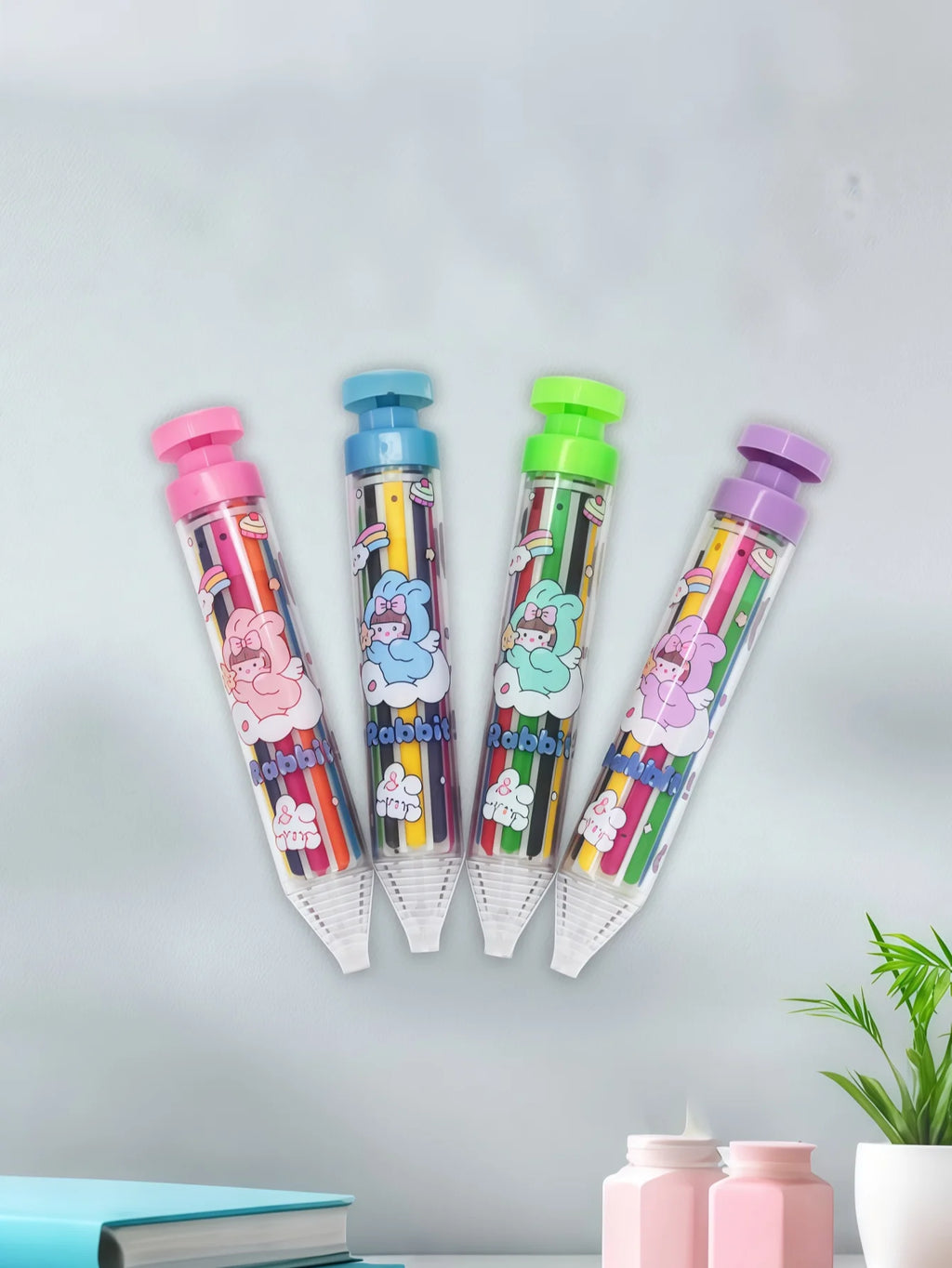 Wholesale Crayons That Don'T Stain Hands: 8-in-1 Rotating Multi-Color Crayons, Kids' Plastic 8-Color Push-Up Crayons