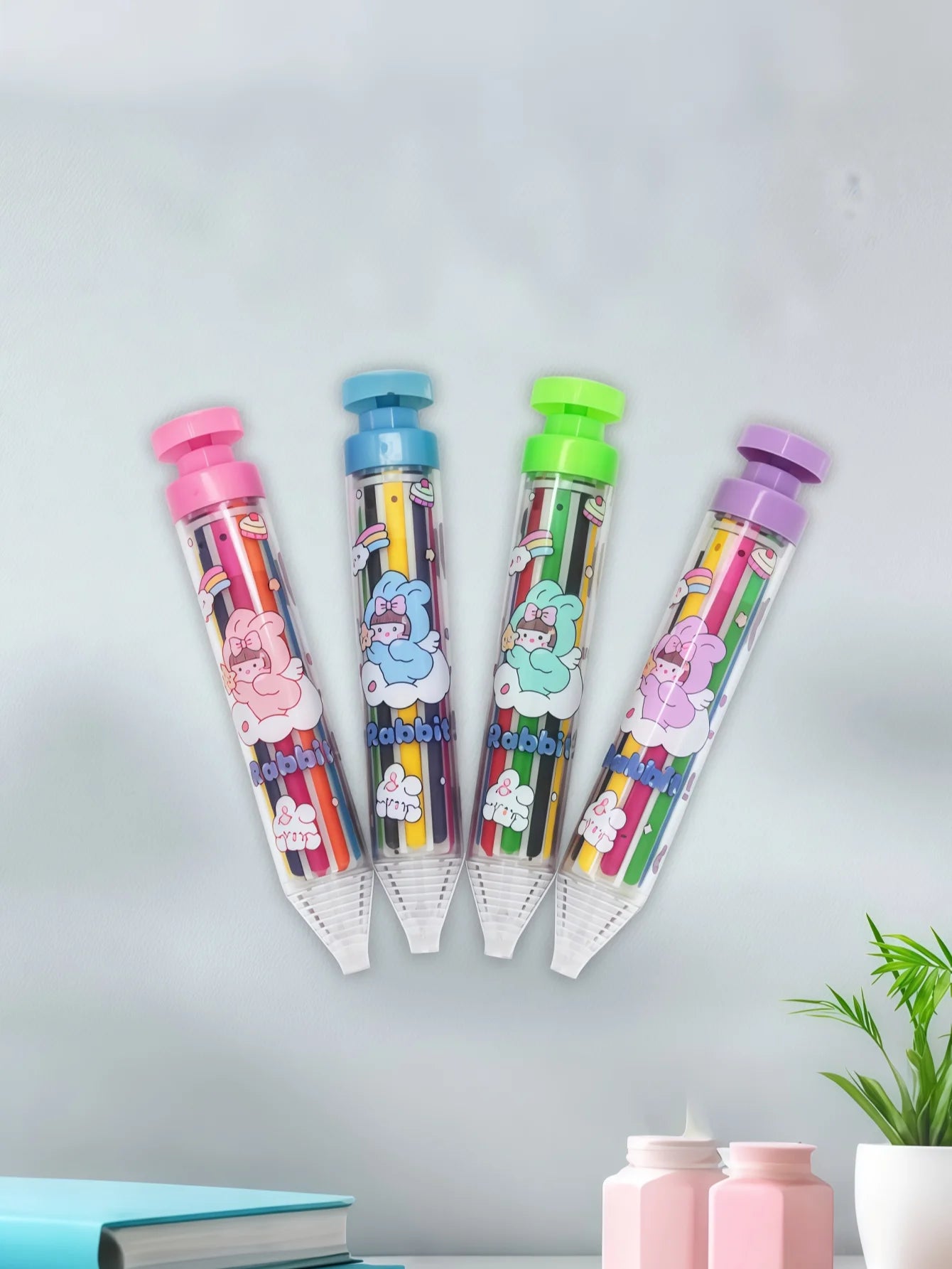 Wholesale Crayons That Don'T Stain Hands: 8-in-1 Rotating Multi-Color Crayons, Kids' Plastic 8-Color Push-Up Crayons