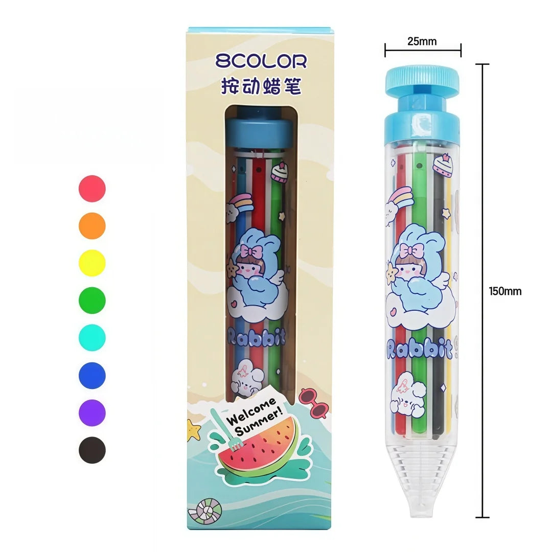 Wholesale Crayons That Don'T Stain Hands: 8-in-1 Rotating Multi-Color Crayons, Kids' Plastic 8-Color Push-Up Crayons
